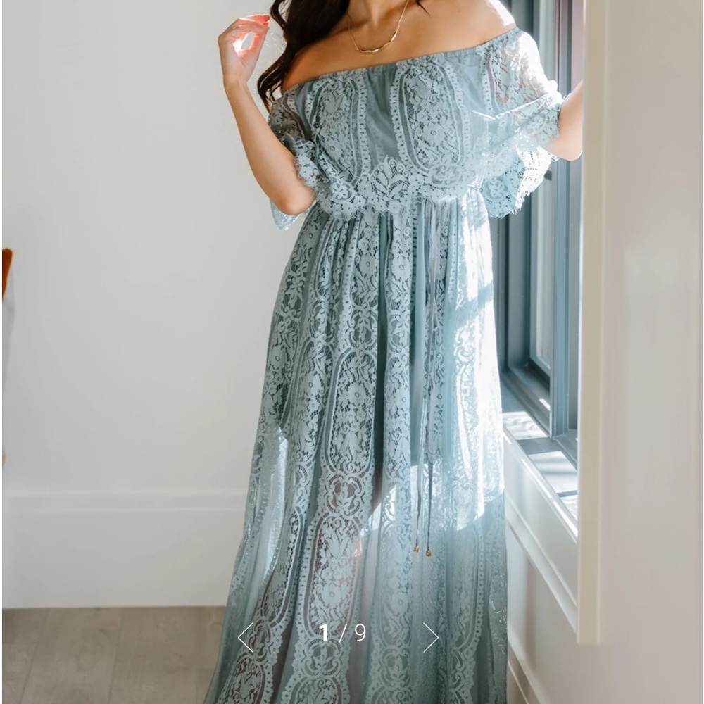Caroline Lace off shoulder maxi dress